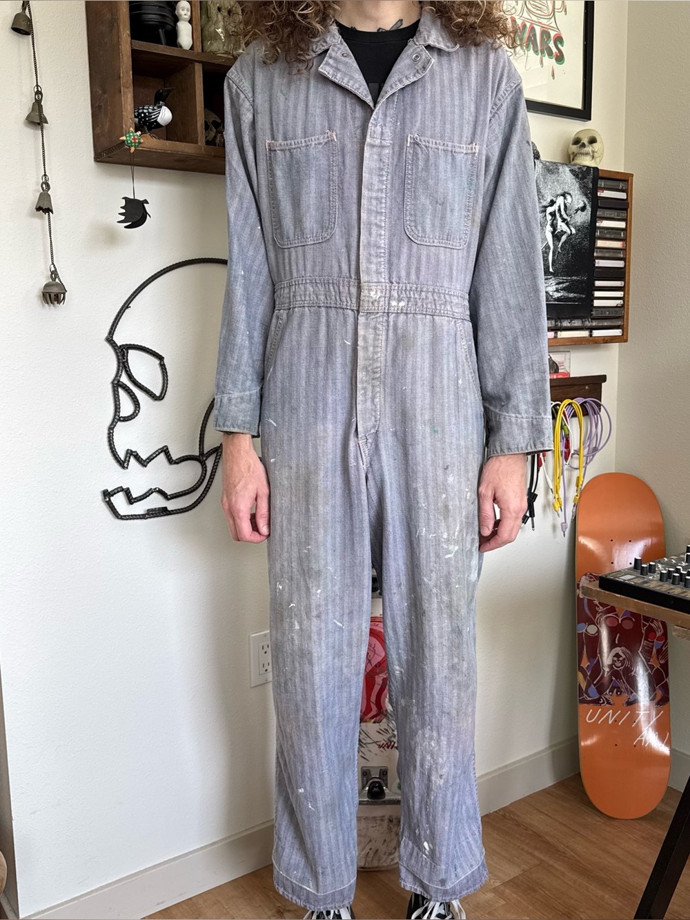Vintage 70s Red Kap Herringbone Twill Distressed Workwear Coveralls ~ 40 / M